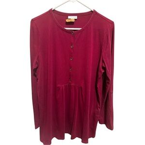J. Jill Plum Maroon Pleated Henley Long Sleeve Shirt Blouse Sz M